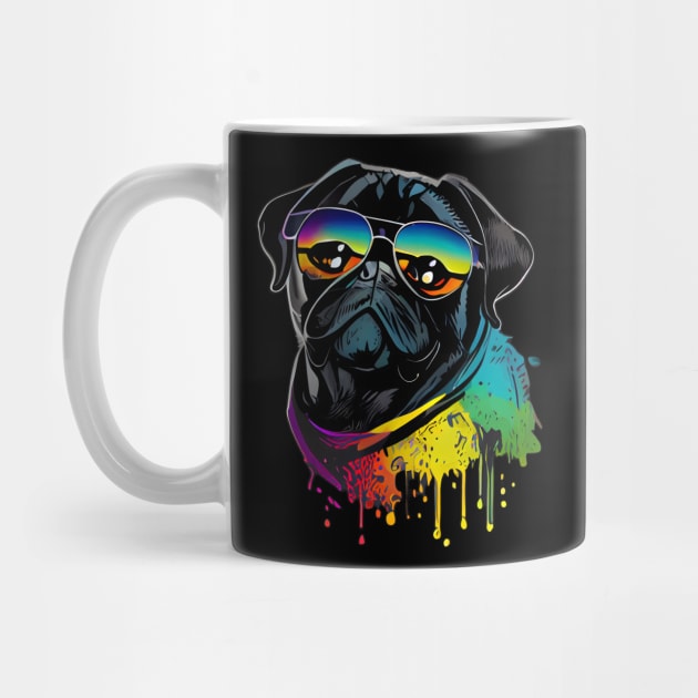 Colourful cool black pug with sunglasses one by MLArtifex